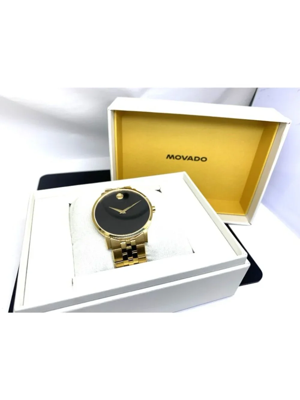 Movado Men's Watch 0607203 Museum Black Dial Swiss Quartz Gold Steel 40mm